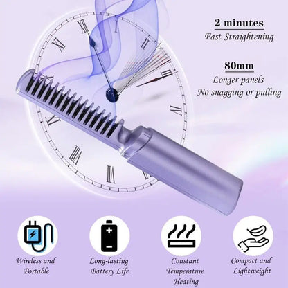 Mini Portable Hair Straightener & Hot Comb – Cordless & Rechargeable".